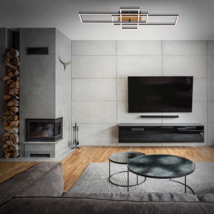 Brilo - Dimmbare LED-Aufbauleuchte FRAME LED/51W/230V 2700-5000K schwarz/braun + Fernbedienung