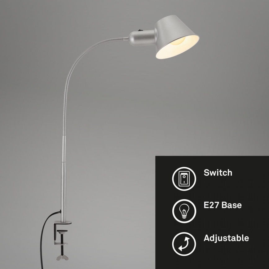 Brilo - Flexibel Tischleuchte mit Klemme 1xE27/10W/230V silbern