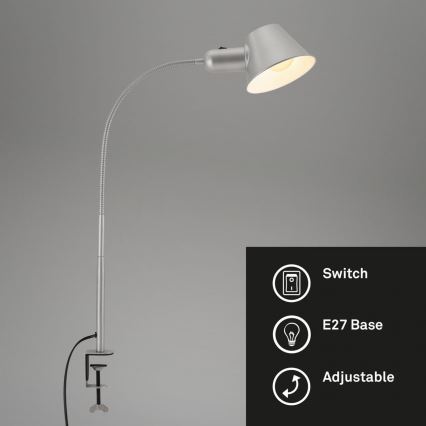 Brilo - flexible Tischlampe mit Klemme 1xE27/10W/230V, silber