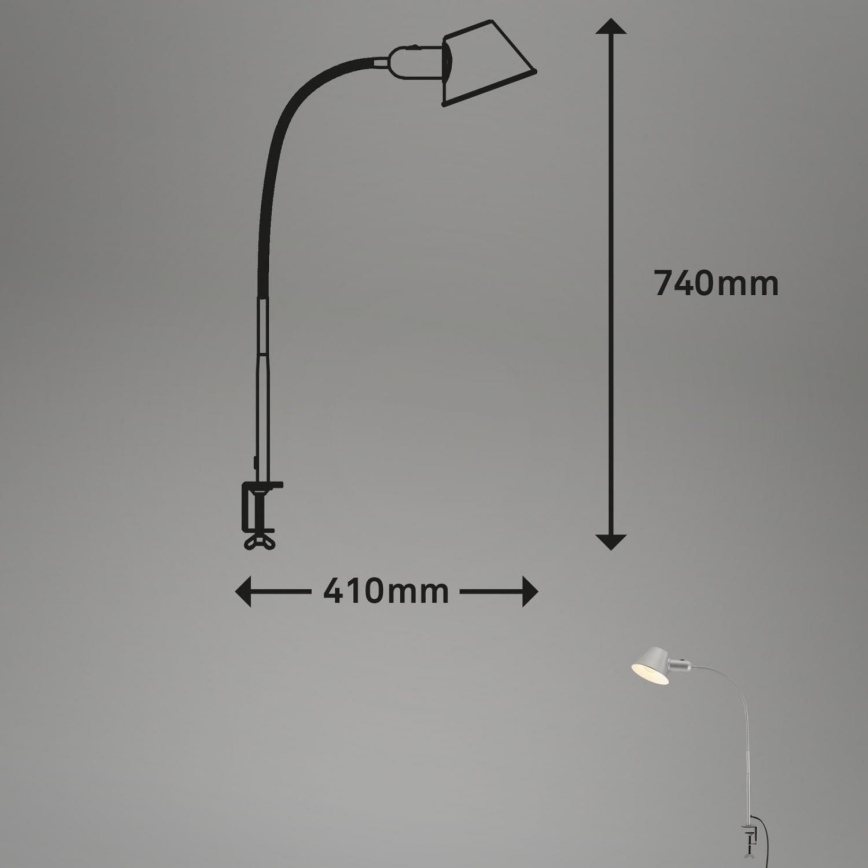 Brilo - flexible Tischlampe mit Klemme 1xE27/10W/230V, silber