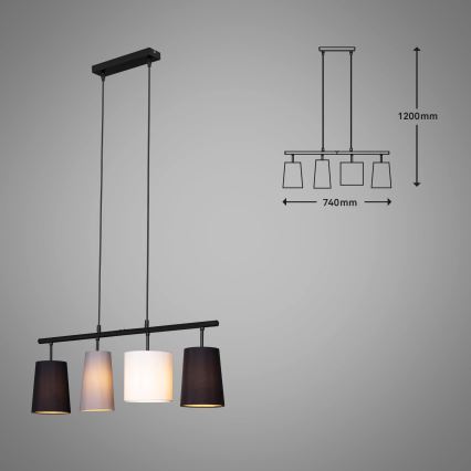 Brilo - Hängeleuchte an Kabel 4xE27/40W/230V schwarz/grau/weiß