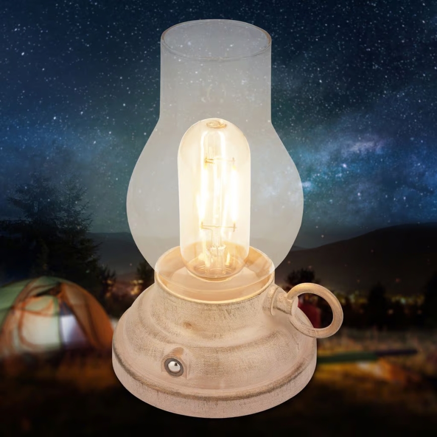 Brilo - KANEA dimmbare LED-Außen-Tischlampe, wiederaufladbar, 1,5W/5V, IP44, 1200 mAh, beige
