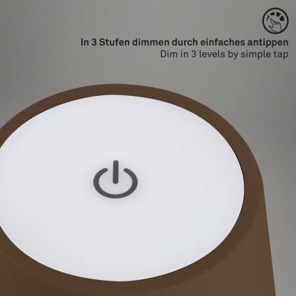 Brilo - LED dimmbare, wiederaufladbare Touch-Außen-Tischlampe KIKI LED/2,6W/5V IP44 2600 mAh braun