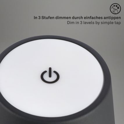 Brilo - Dimmbare, wiederaufladbare LED-Tischlampe für den Außenbereich KIKI, LED/2,6W/5V, IP44, 2600 mAh, schwarz