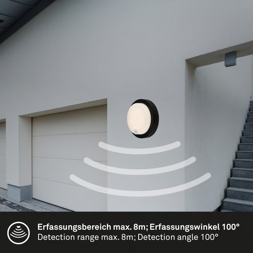 Brilo - Lampada da parete ricaricabile a LED per esterni con sensore, 4W/5V, 4400 mAh, IP44, nero