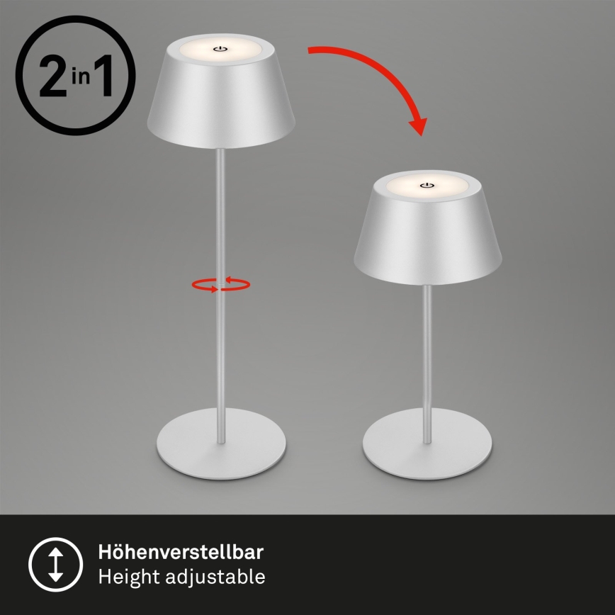 Brilo - Lampada da tavolo ricaricabile dimmerabile a sfioramento per esterno KIKI LED RGB/2,6W/5V IP44 2600 mAh argento
