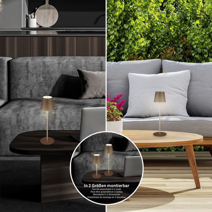 Brilo - Lampada da tavolo ricaricabile LED dimmerabile a sfioramento per esterni KIKI LED/2,6W/5V IP44 2600 mAh marrone