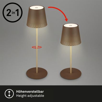 Brilo - Lampada da tavolo ricaricabile LED dimmerabile a sfioramento per esterni KIKI LED/2,6W/5V IP44 2600 mAh marrone