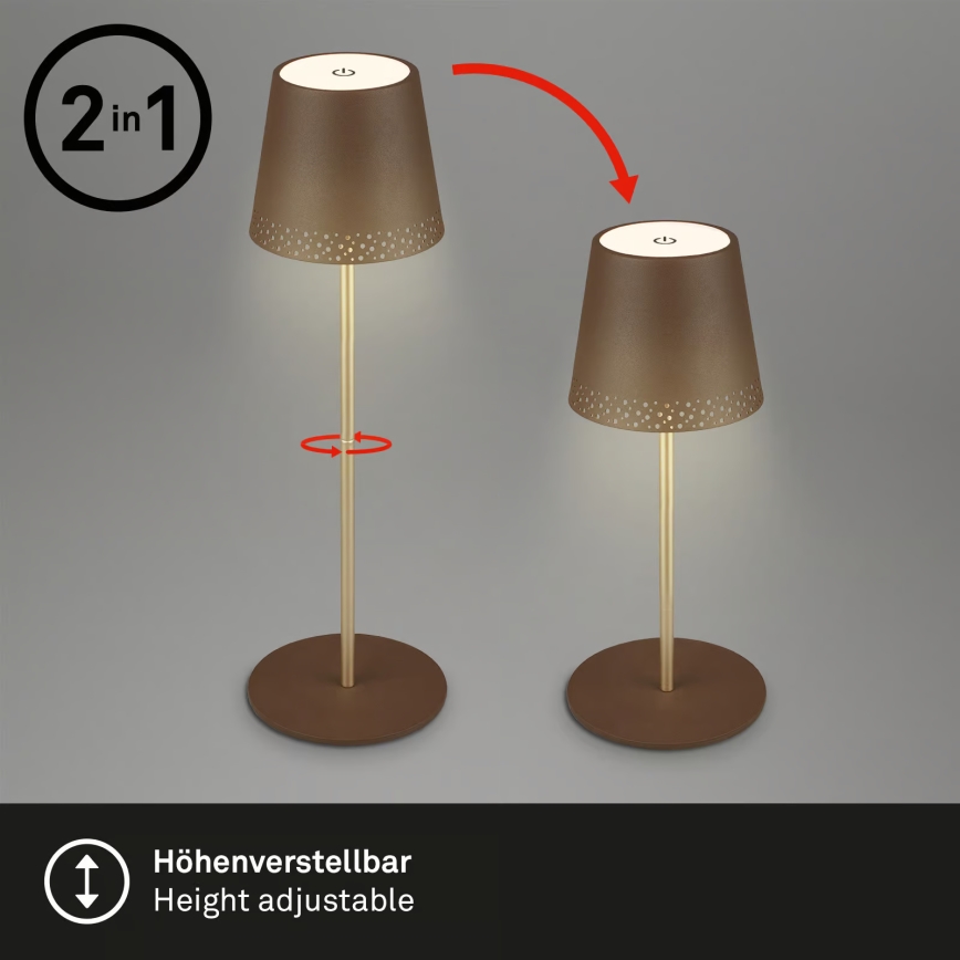 Brilo - Lampada da tavolo ricaricabile LED dimmerabile a sfioramento per esterni KIKI LED/2,6W/5V IP44 2600 mAh marrone