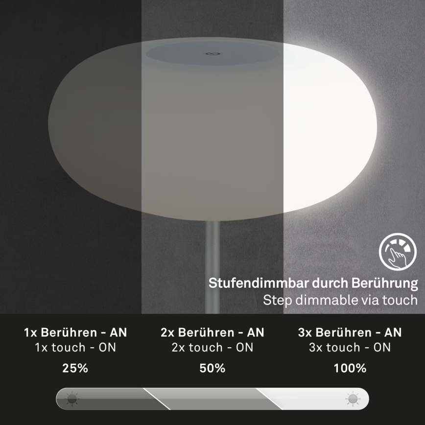 Brilo - Lampada da tavolo ricaricabile LED dimmerabile per esterni OLANA LED/3W/5V 3300K IP44 2000 mAh