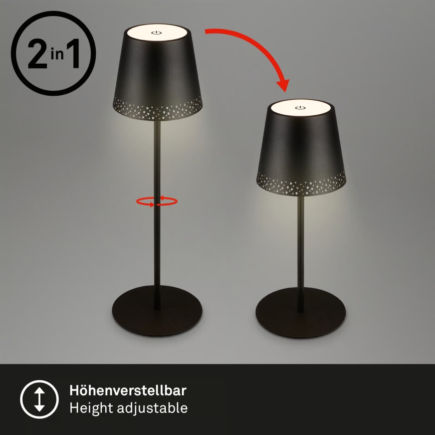 Brilo - Lampada da tavolo da esterno ricaricabile a sfioramento dimmerabile KIKI LED/2,6W/5V IP44 2600 mAh nera