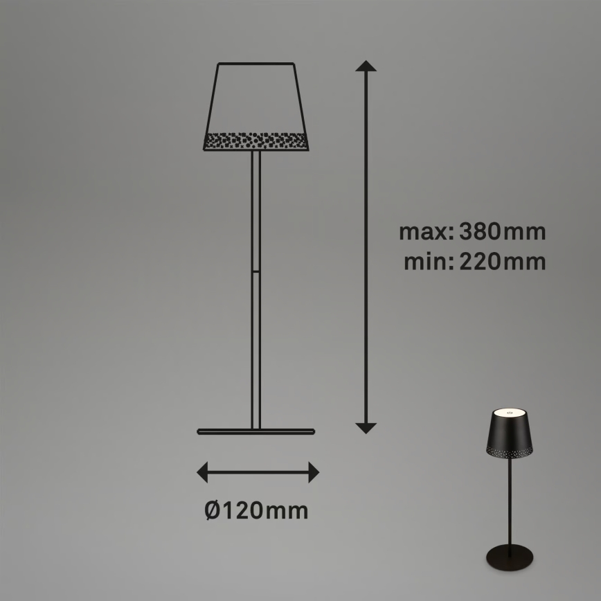 Brilo - Lampada da tavolo da esterno ricaricabile a sfioramento dimmerabile KIKI LED/2,6W/5V IP44 2600 mAh nera