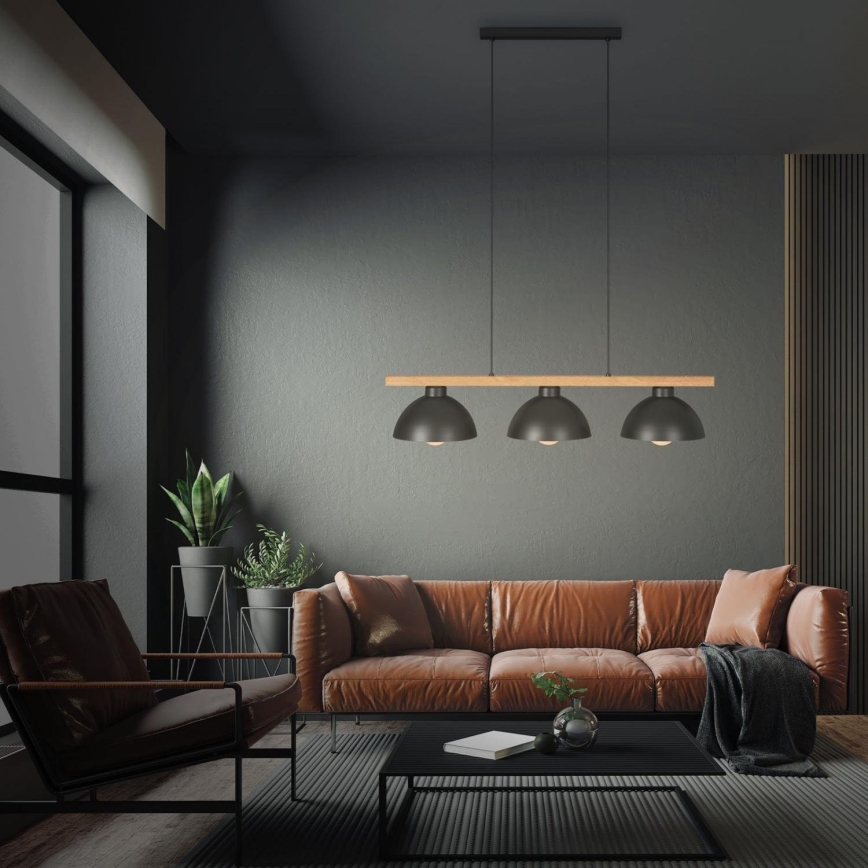 Brilo - Lampadario a sospensione con filo 3xE27/40W/230V albero di caucciù