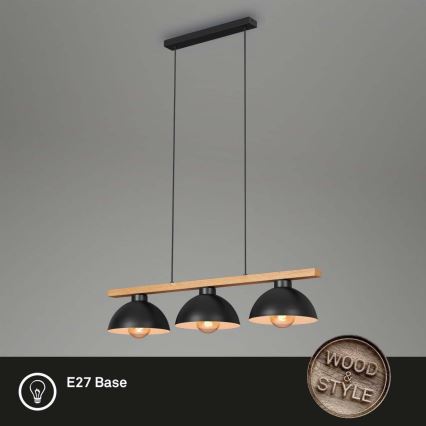 Brilo - Lampadario a sospensione con filo 3xE27/40W/230V albero di caucciù