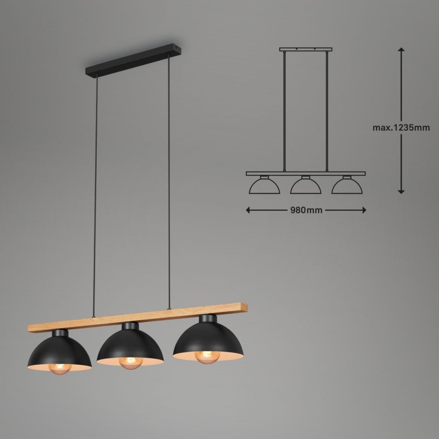 Brilo - Lampadario a sospensione con filo 3xE27/40W/230V albero di caucciù