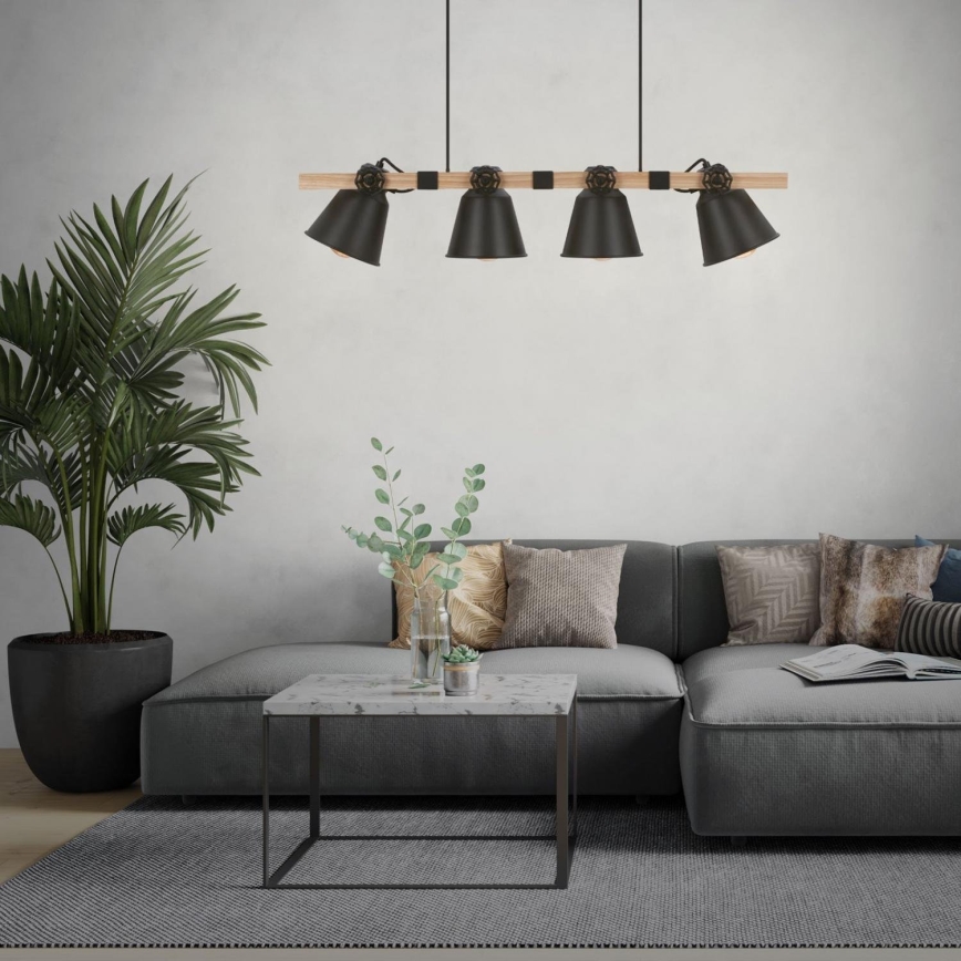 Brilo - Lampadario a sospensione con filo TALLE 4xE27/40W/230V albero di caucciù