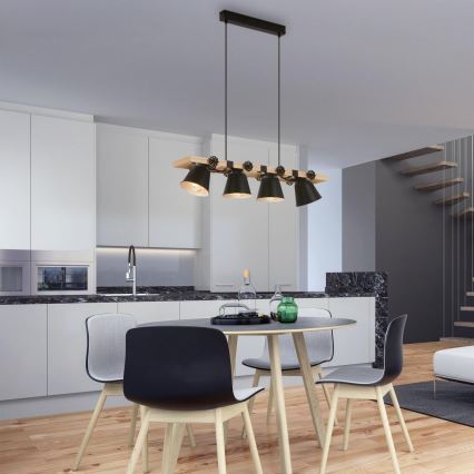Brilo - Lampadario a sospensione con filo TALLE 4xE27/40W/230V albero di caucciù