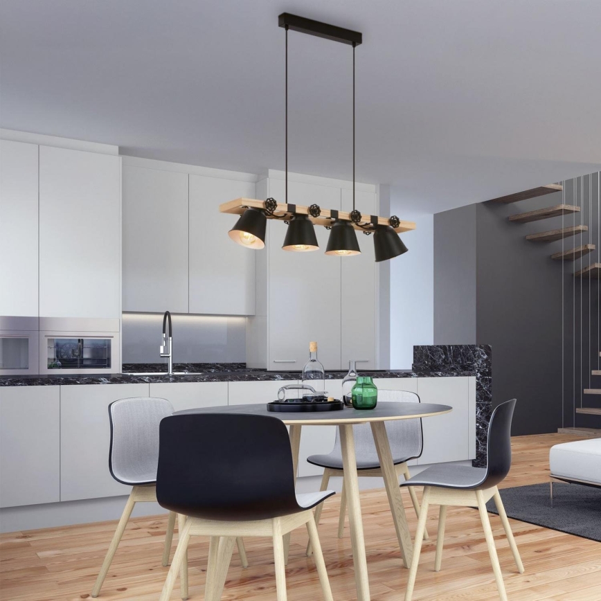 Brilo - Lampadario a sospensione con filo TALLE 4xE27/40W/230V albero di caucciù