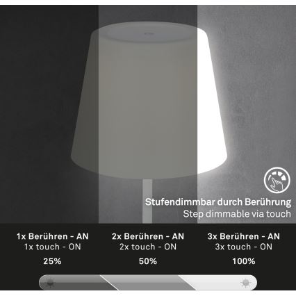 Brilo - Lampe de table d'extérieur à intensité variable et rechargeable LED/3W/5V IP44 blanc