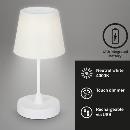Brilo - Lampe de table d'extérieur à intensité variable et rechargeable LED/3W/5V IP44 blanc