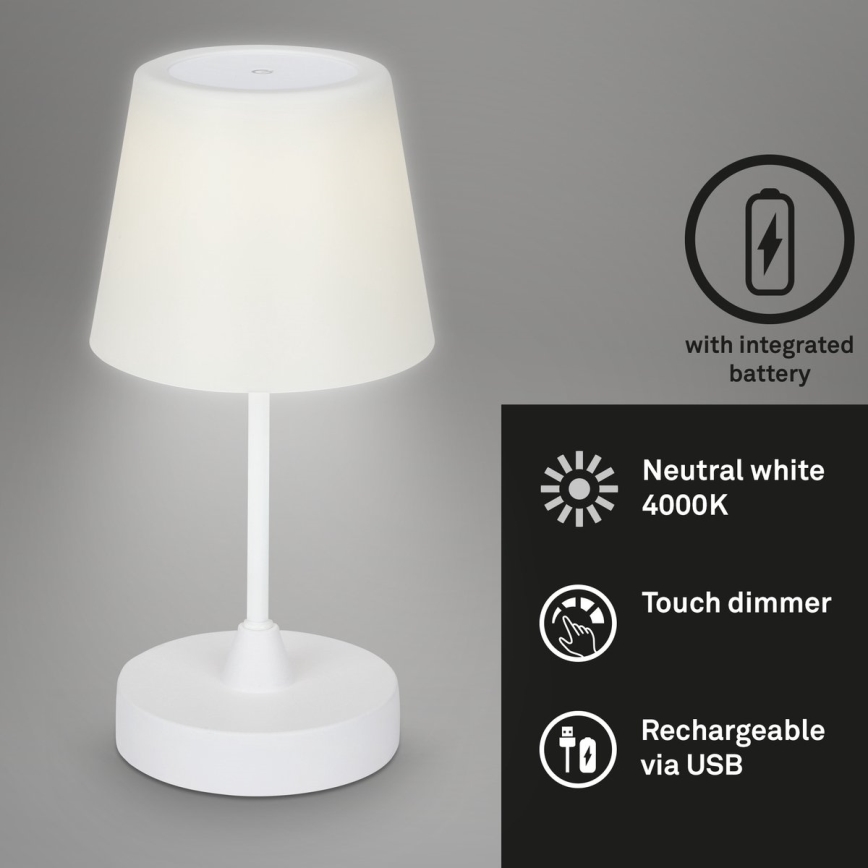 Brilo - Lampe de table d'extérieur à intensité variable et rechargeable LED/3W/5V IP44 blanc