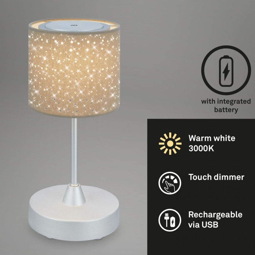 Brilo - Lampe de table d'extérieur à intensité variable et rechargeable LOLE LED/3W/5V IP44 argent/beige