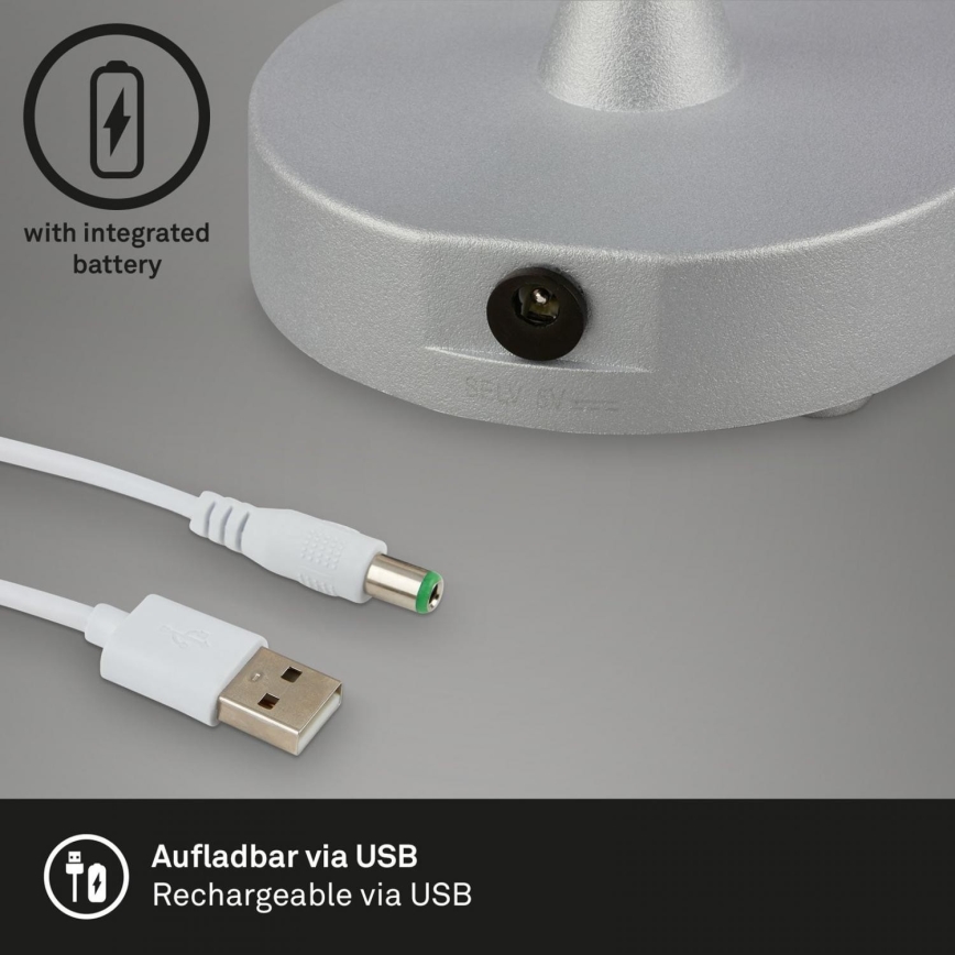 Brilo - Lampe de table d'extérieur à intensité variable et rechargeable LOLE LED/3W/5V IP44 argent/beige
