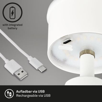 Brilo - Lampe de table d'extérieur à intensité variable et rechargeable LED/3,5W/5V IP44 blanc