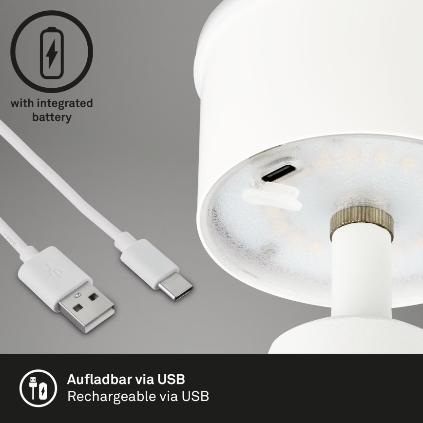 Brilo - Lampe de table d'extérieur à intensité variable et rechargeable LED/3,5W/5V IP44 blanc