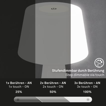 Brilo - Lampe de table d'extérieur à intensité variable et rechargeable LED/3,5W/5V IP44 blanc