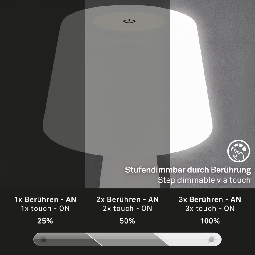 Brilo - Lampe de table d'extérieur à intensité variable et rechargeable LED/3,5W/5V IP44 blanc