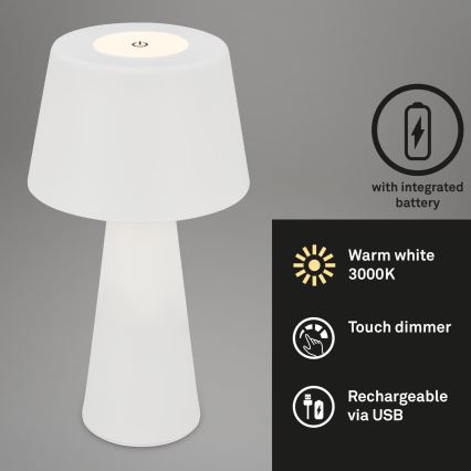 Brilo - Lampe de table d'extérieur à intensité variable et rechargeable LED/3,5W/5V IP44 blanc