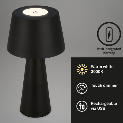 Brilo - Lampe de table d'extérieur à intensité variable et rechargeable LED/3,5W/5V IP44 noir