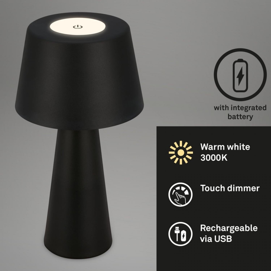 Brilo - Lampe de table d'extérieur à intensité variable et rechargeable LED/3,5W/5V IP44 noir