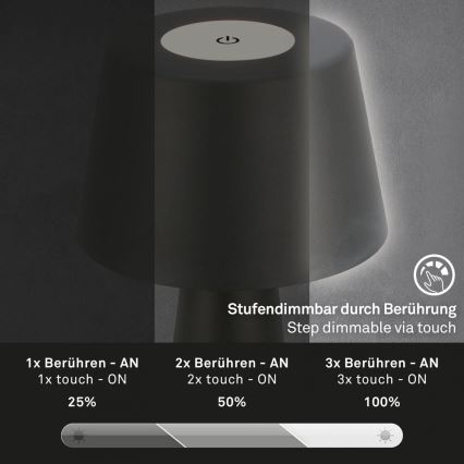 Brilo - Lampe de table d'extérieur à intensité variable et rechargeable LED/3,5W/5V IP44 noir