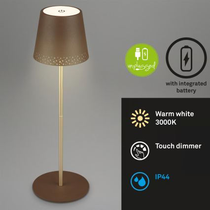 Brilo - Lampe de table d'extérieur tactile, rechargeable et dimmable LED KIKI LED/2,6W/5V IP44 2600 mAh marron