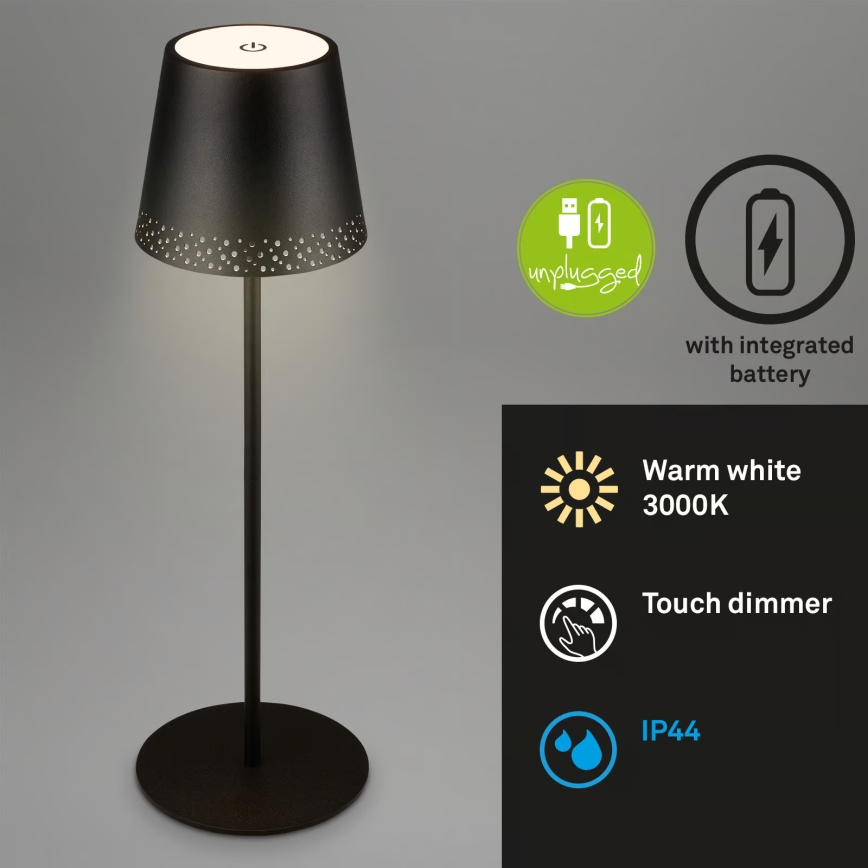 Brilo - Lampe de table d'extérieur LED tactile, rechargeable et dimmable KIKI LED/2,6W/5V IP44 2600 mAh noire