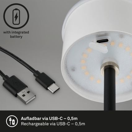 Brilo - Lampe de table d'extérieur LED tactile, rechargeable et dimmable KIKI LED/2,6W/5V IP44 2600 mAh noire