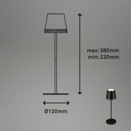 Brilo - Lampe de table d'extérieur LED tactile, rechargeable et dimmable KIKI LED/2,6W/5V IP44 2600 mAh noire