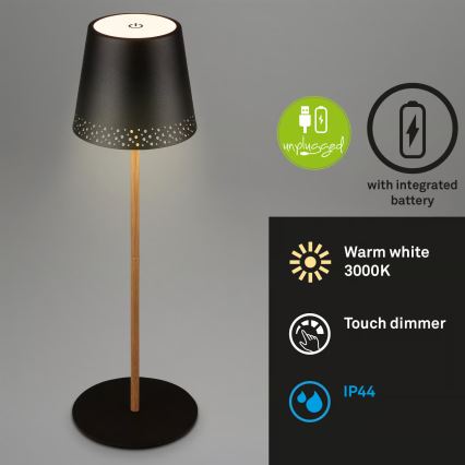 Brilo - Lampe de table extérieure tactile, rechargeable et dimmable KIKI LED/2,6W/5V IP44 2600 mAh noire