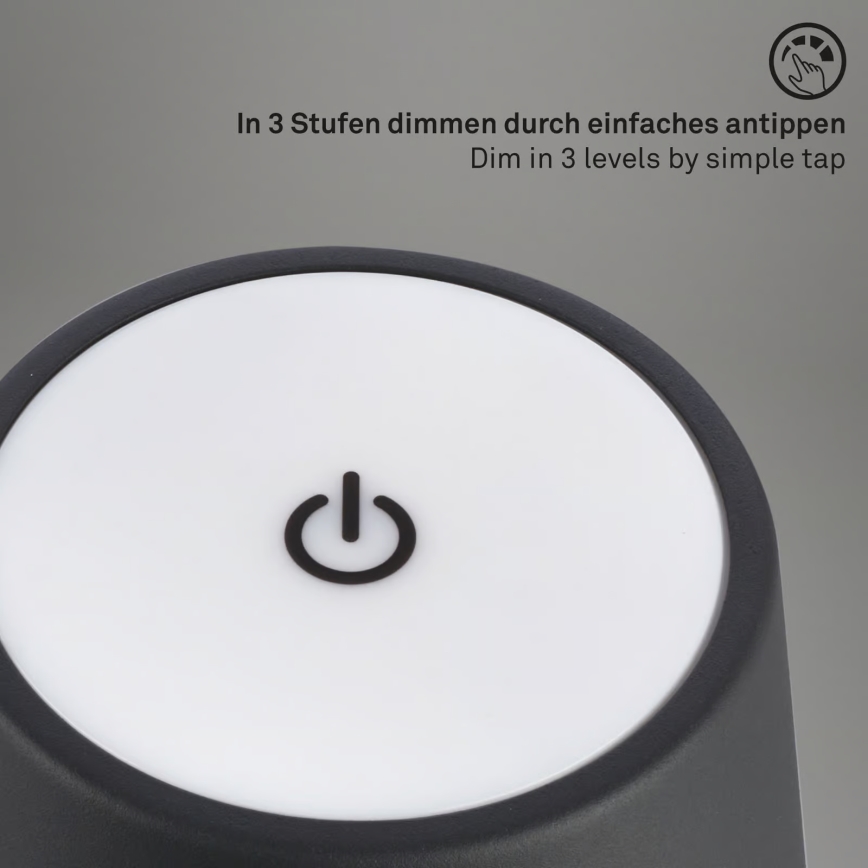 Brilo - Lampe de table extérieure tactile, rechargeable et dimmable KIKI LED/2,6W/5V IP44 2600 mAh noire