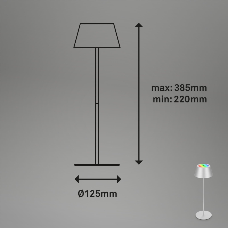 Brilo - Lampe de table d'extérieur tactile LED RVB dimmable et rechargeable KIKI LED/2,6W/5V IP44 2600 mAh argentée