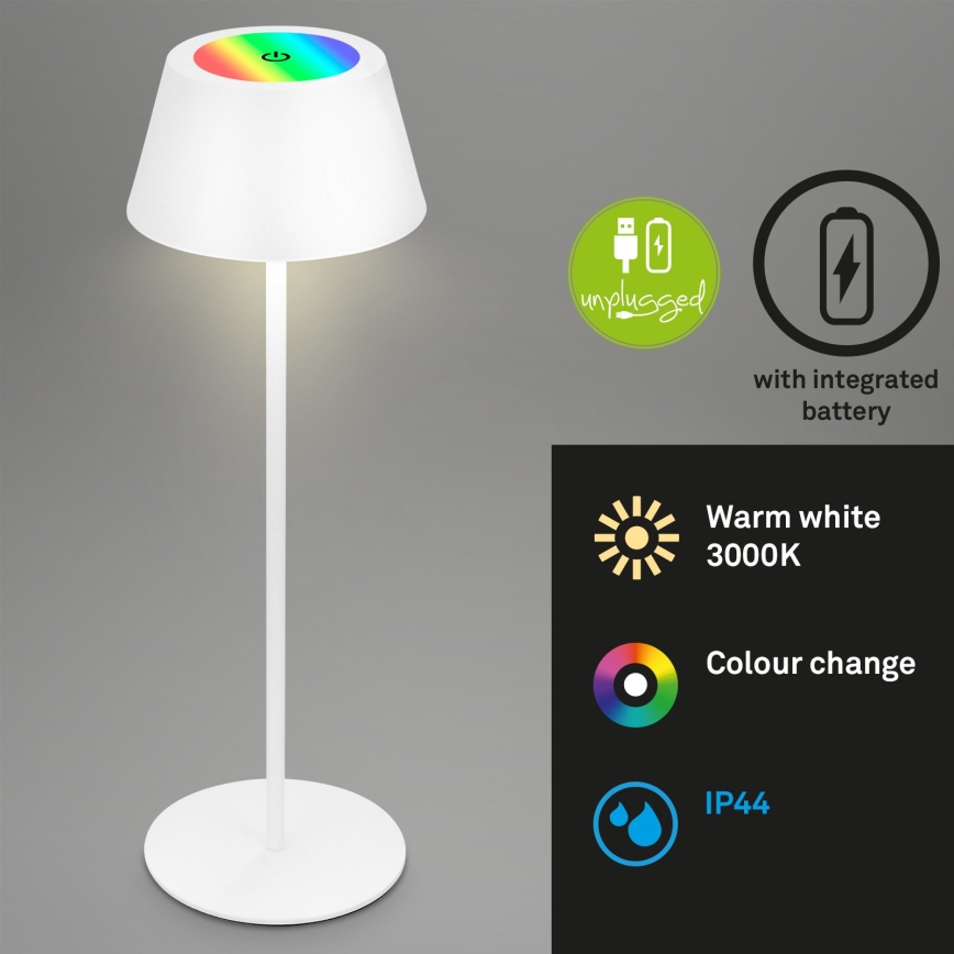 Brilo - Lampe de table d'extérieur tactile rechargeable LED RGB dimmable KIKI LED/2,6W/5V IP44 2600 mAh blanche