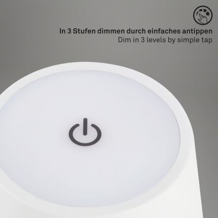 Brilo - Lampe de table d'extérieur tactile rechargeable et dimmable KIKI LED/2,6W/5V IP44 2600 mAh blanc