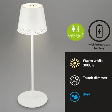 Brilo - Dimmbare, wiederaufladbare Touch-Außen-Tischleuchte KIKI LED/2,6W/5V IP44 2600 mAh weiß