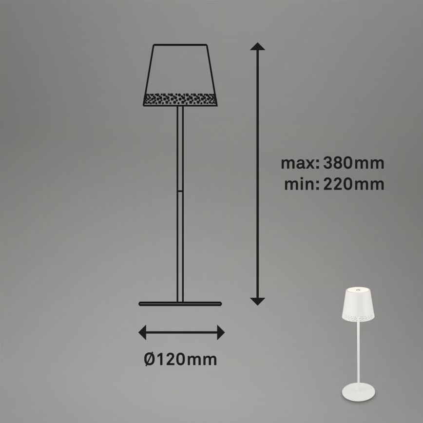 Brilo - Dimmbare, wiederaufladbare Touch-Außen-Tischleuchte KIKI LED/2,6W/5V IP44 2600 mAh weiß
