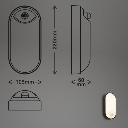 Brilo - LED-Außenwandleuchte mit Bewegungs- und Dämmerungssensor RUCH LED/12W/230V IP65 schwarz