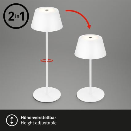 Brilo - Lampada da tavolo per esterni ricaricabile LED RGB dimmerabile a sfioramento KIKI LED/2,6W/5V IP44 2600 mAh bianca