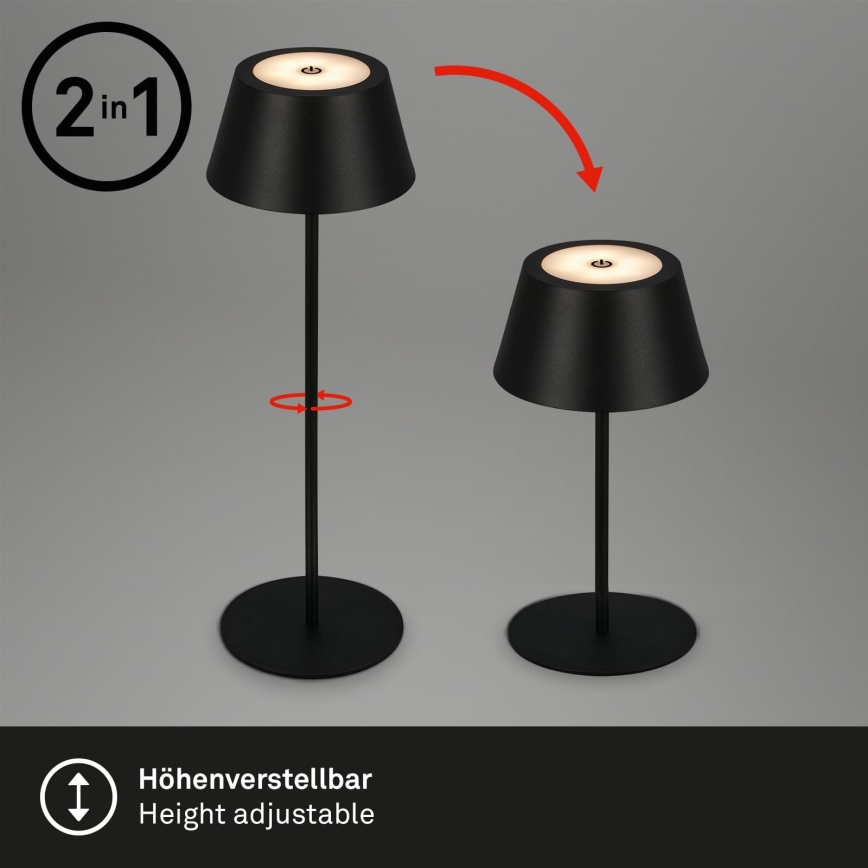 Brilo - LED RGB dimmbar, wiederaufladbare Touch-Tischlampe für den Außenbereich KIKI LED/2,6W/5V IP44 2600 mAh schwarz