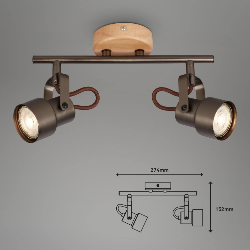 Brilo - LED Spotleuchte TAHUN 2xGU10/5W/230V 3000K braun